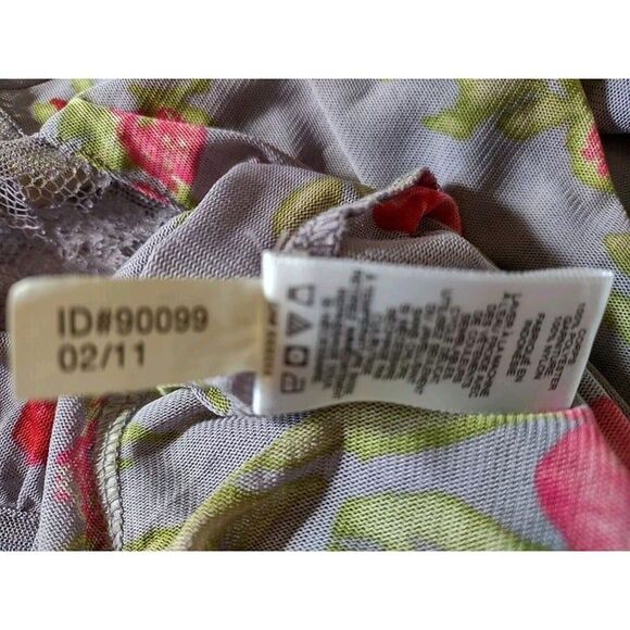 5/$25 Sz Med Express Sheer & Lace Mesh Top Floral Puff Sleeves Pinks Purple - Picture 10 of 11